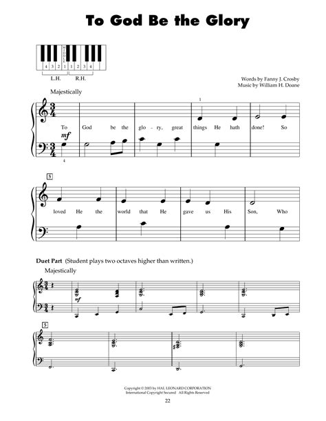 To God Be The Glory By Fanny J Crosby Sheet Music For Finger Piano