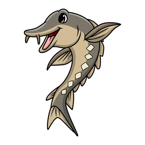 Cute Sturgeon Fish Cartoon On White Background Vector Art At