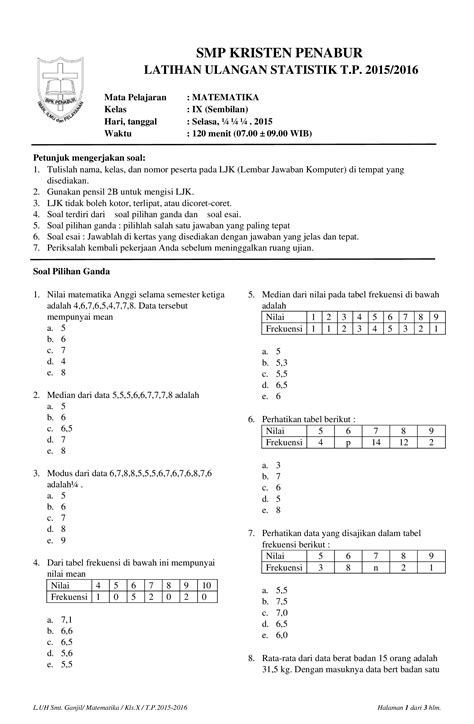 Doc Latihan Soal Statistik Smp Dokumen Tips