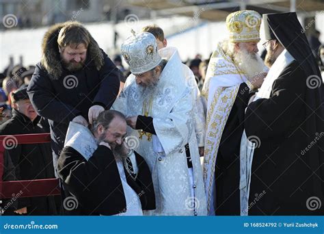 Orthodox Church Priest Metropolitan Onufriy Blessing People By Holy ...