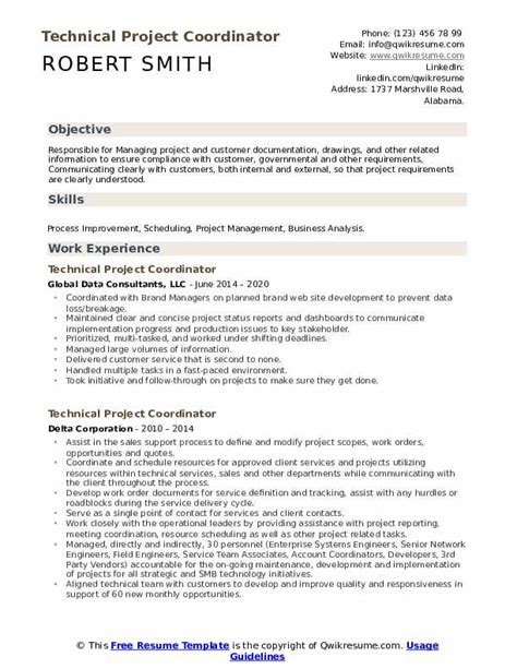 Technical Project Coordinator Resume Samples QwikResume