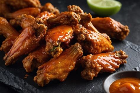 Premium Photo Buffalo Wings Arranged On A Black Slate Platter