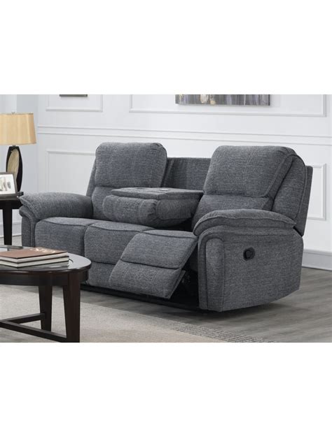 Belmont Grey Fabric 3 Seater Reclining Sofa With Centre Console