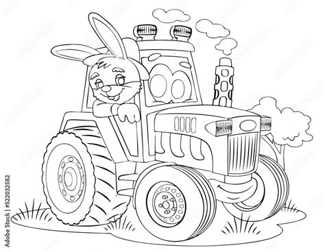 Cartoon tractor for coloring page. Stock Vector | Adobe Stock