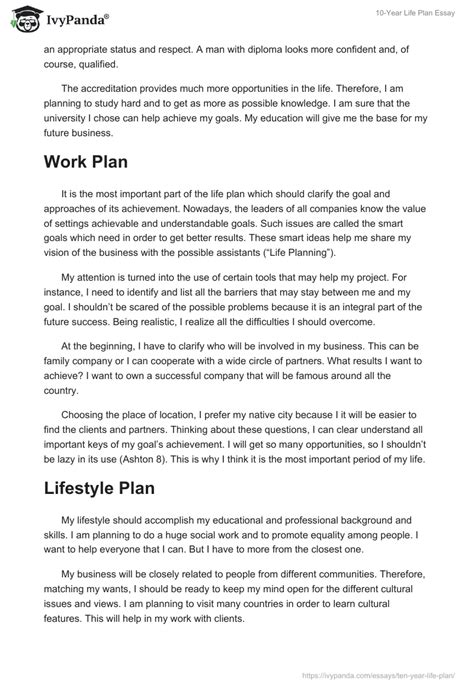 10 Year Life Plan Essay My Plan In Life Essay