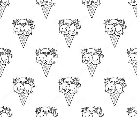 Cute Cat Dog Chicken Ice Cream On White Background Vector Illustration