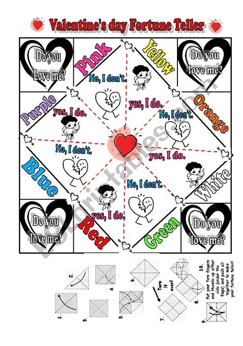 Valentines Day Fortune Teller Fully Editable Esl Worksheet By