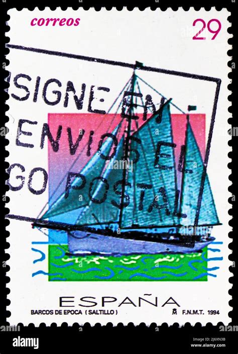 Moscow Russia March 27 2022 Postage Stamp Printed In Spain Shows