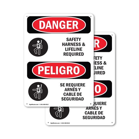 2 Pack Safety Harness And Lifeline Required Bilingual Osha Danger Sign 10 Inch X 14 Inch