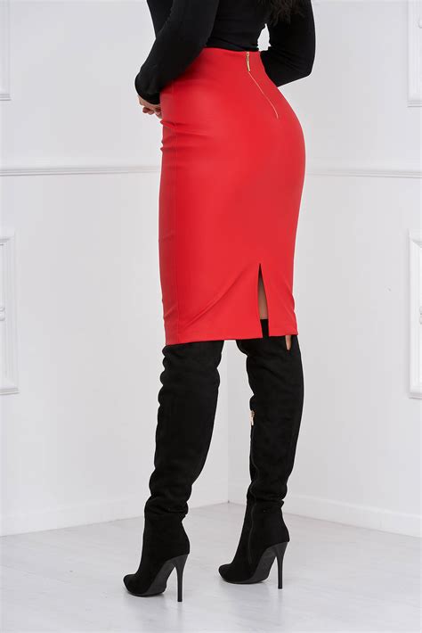 Starshiners Red Pencil Skirt From Ecological Leather