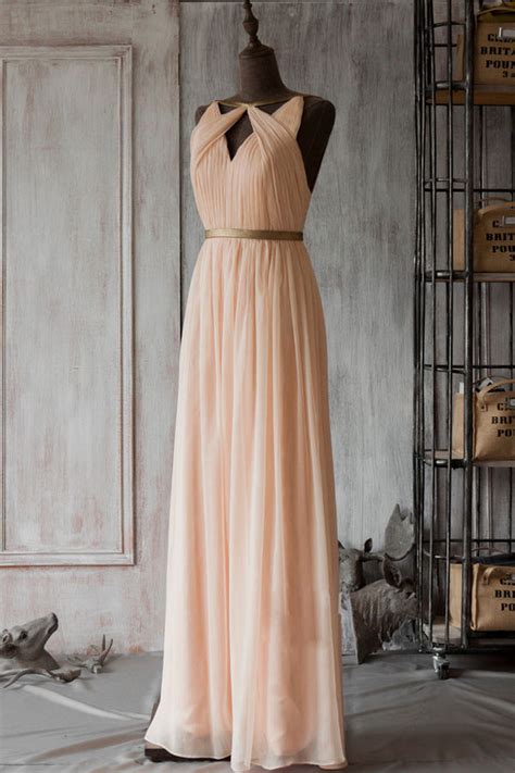 Simple Pink Chiffon Long Prom Dress Bridesmaid Dress Dresstby