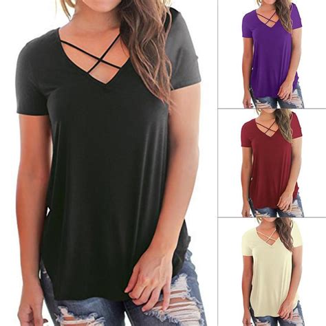 Fashion Sexy Women Summer Short Sleeve Loose Strappy Off Shoulder T