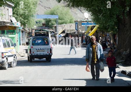 Street Scene With Shops Kargil Leh To Srinagar Road Ladakh Jammu