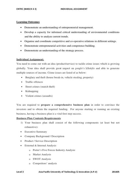 Entrepreneurship Assignment 2852016 Business Plan Entrepreneurship