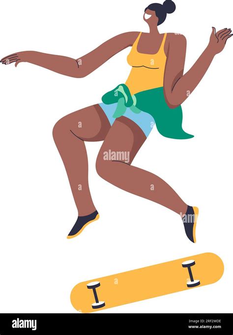 Skateboarder Woman Skating Showing Tricks Vector Stock Vector Image