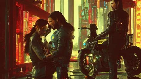 A Cyberpunk 2077 Srcreenshot Couple Portrait Of Keanu Stable