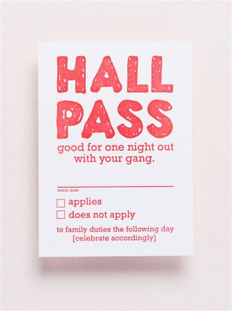 Mini Cards Hall Pass By Richiedesign On Etsy Hallpass Getoutofjail Letterpress Girlsnightout