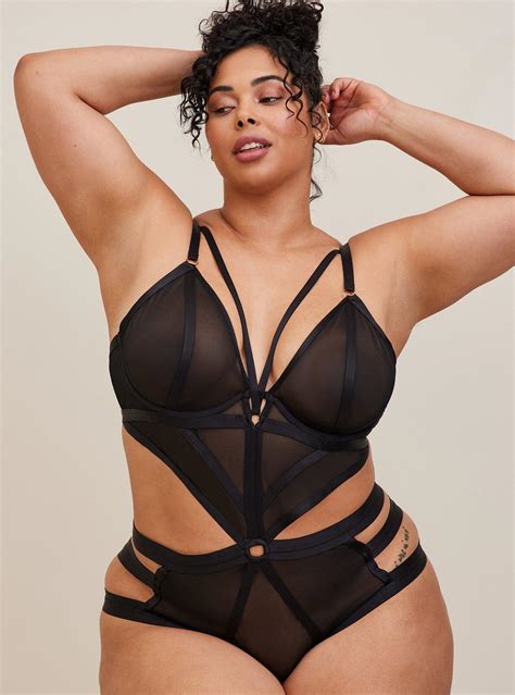 Plus Size Overt Strappy Mesh Bodysuit Torrid