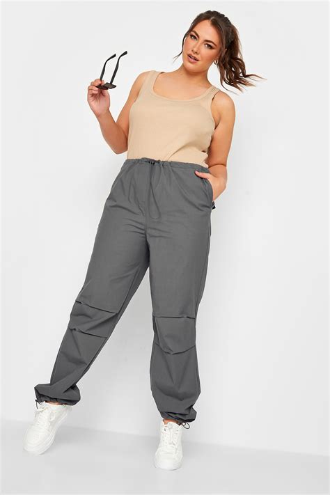 Yours Curve Plus Size Charcoal Grey Cuffed Parachute Trousers Yours Clothing