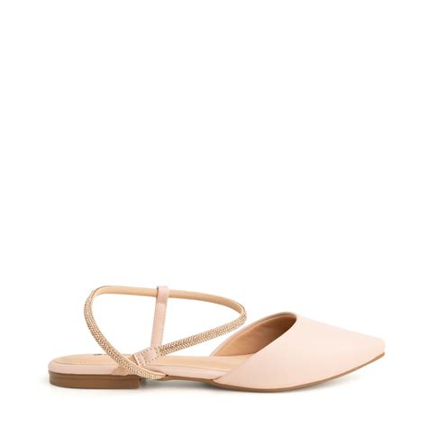 Sapatilha Slingback Nude Baby Tira Tornozelo Strass Brilho Bege