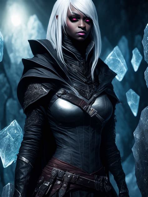 Silverevermoore Female Drow Rogue With Glossy White Hair Purple Eyes