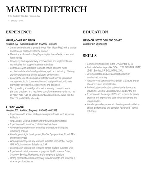 Architect Engineer Resume Samples | Velvet Jobs