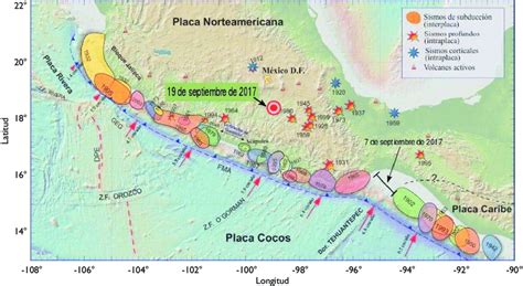 áreas De Ruptura De Los Sismos Más Importantes Que Han Ocurrido En