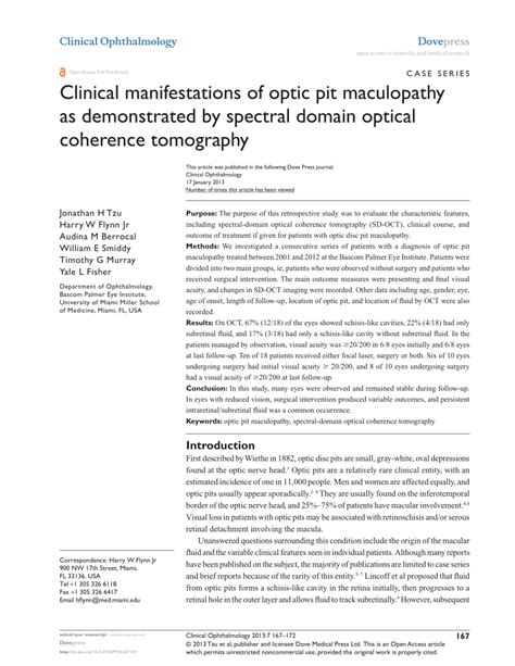 Pdf Clinical Manifestations Of Optic Pit Maculopathy As Demonstrated By Spectral Domain