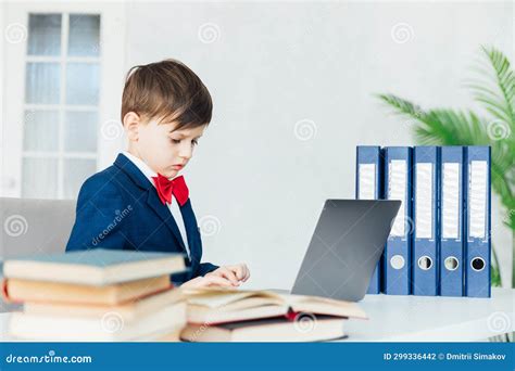 Boy Schoolboy Studying at the Computer Online Education Lessons Stock Photo - Image of child ...