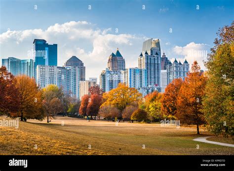 Atlanta, Georgia, USA midtown skyline from Piedmont Park in autumn ...