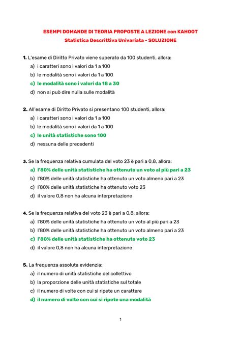 Domande Teoria Descrittiva Univariata Kahoot Soluzione Esempi