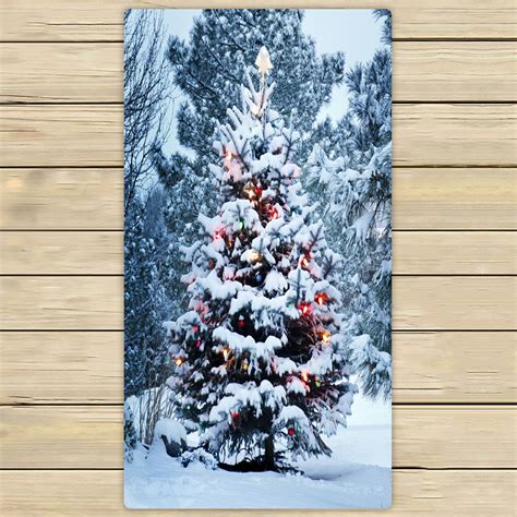 Phfzk Landscape Nature Scenery Towel Snow Covered Christmas Tree In