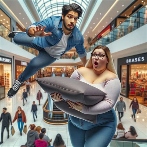 Unusual Encounter in a Mall: Man Falls onto Giant Woman's Bust | AI Art ...