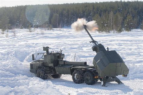 A Swedish Archer Artillery System live firing at Exercise Winter Sun in Norbotten, Sweden on 16 ...