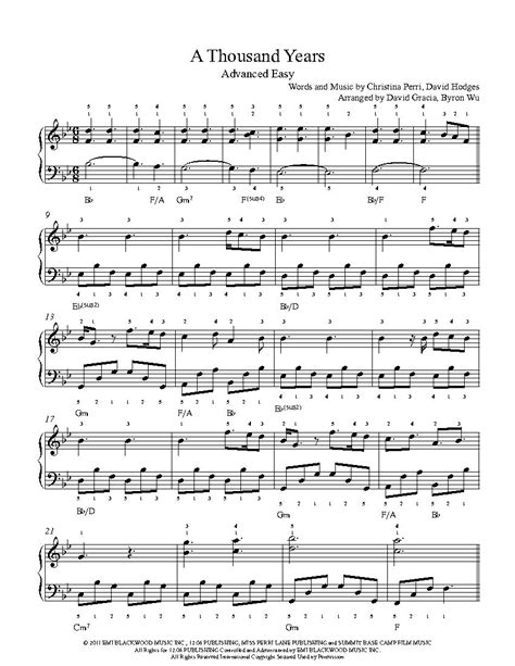 A Thousand Years Piano Sheet Music Full Song