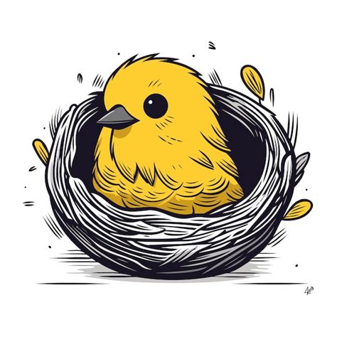 Lindo pollito en un nido ilustración vectorial dibujada a mano Vector