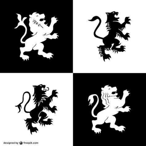 Heraldry Lion Symbols Set Vector Free Download