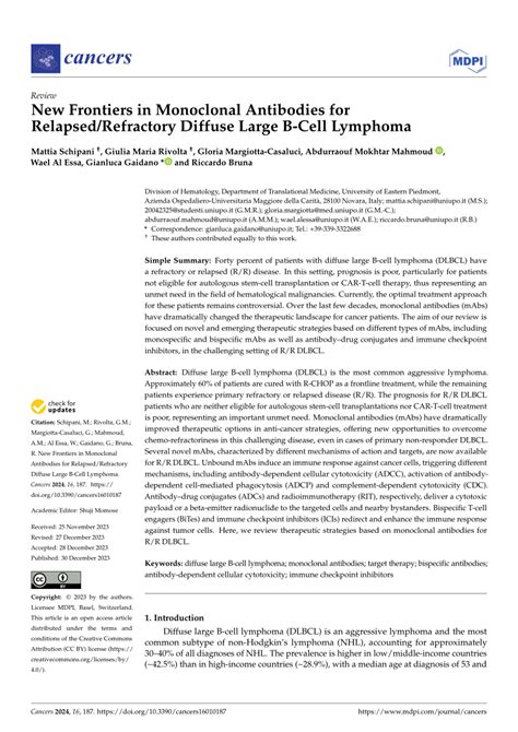 Pdf New Frontiers In Monoclonal Antibodies For Relapsed Refractory Diffuse Large B Cell Lymphoma