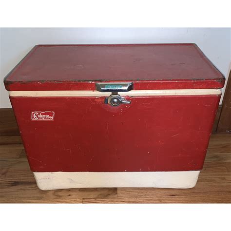 Vintage Coleman 1970 S Red Metal Ice Chest Cooler 22 5 X Etsy