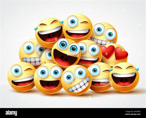 Smiley Emoji Faces Group Vector Design Smileys Emojis Yellow Circle