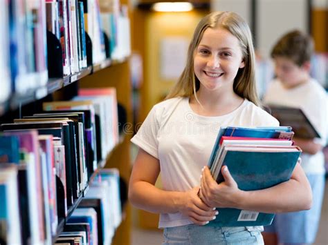 Teenage Girl In Library Stock Image Image Of Cheerful 52992929