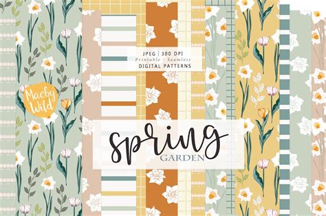 Spring Garden Digital Seamless Pattern Paper Floral Easter Pattern