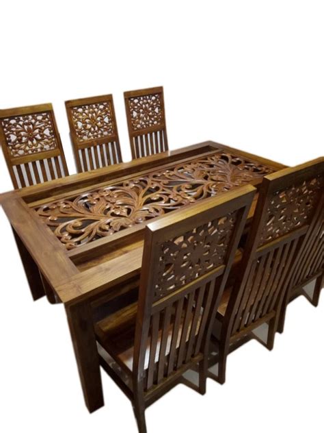 Rectangular Brown 6 Seater Wooden Dining Table Set For Home At Rs