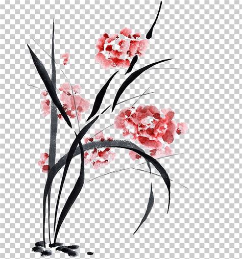 Chinese Painting Ink Wash Painting Chinese Calligraphy Art PNG - blossom, branch, calligraphy ...