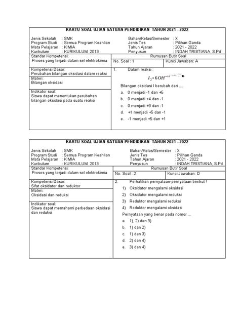 Contoh Kartu Soal Pdf