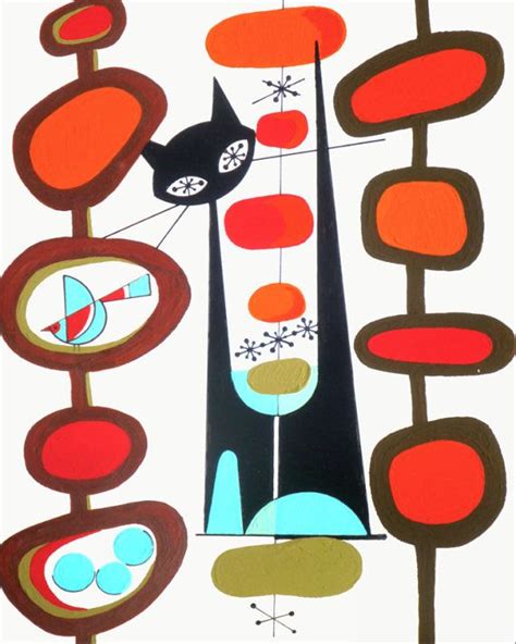 Atomic Mid Century Modern Cat Print Retro Art By COLBYandFRIENDS 40