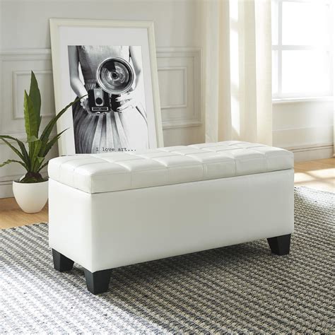 Faux Leather Storage Ottoman, White - Walmart.com