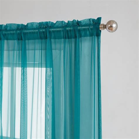 Warm Home Designs Pair Of Green Teal Sheer Curtains Or Extra Long Window Scarf Curtains Teal