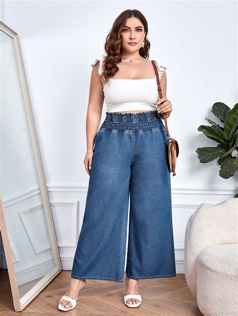 SHEIN Frenchy Jeans De Cintura Con Volante De Pierna Ancha Moda De