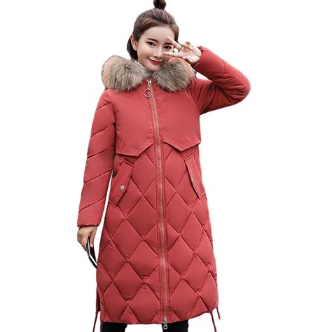 Women Winter Jackets And Coats Warm Slim Quilted Parka Furry Hooded